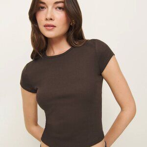 Reformation Muse Cream Ribbed Short Sleeve Top